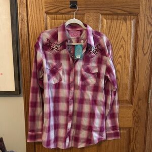 Pink Plaid Button-Up Shirt